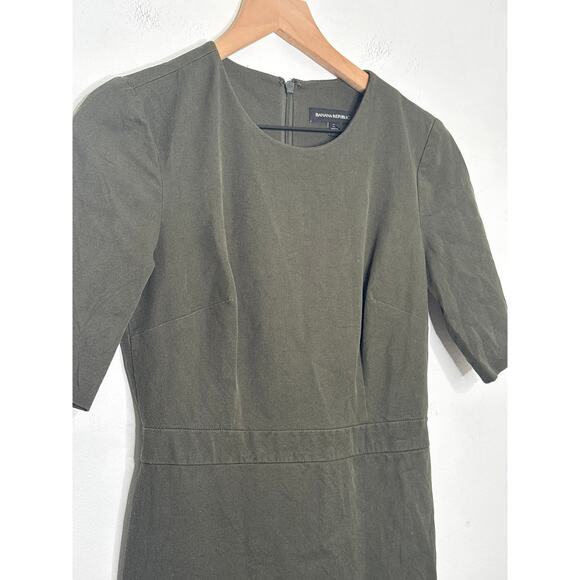 Banana Republic Bi Stretch Short Sleeve Sheath Dress Size 2 Olive Green Bodycon - Picture 4 of 10